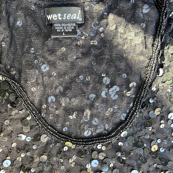 Wet Seal Black Sleeveless Sequins Mini Overlay Dress Size L - Picture 10 of 10